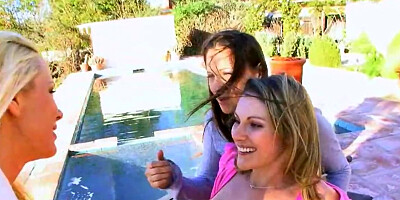 Three stunning lesbian beauties in hot group sex action