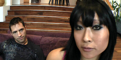 One Asian whore satisfies two white dudes at once