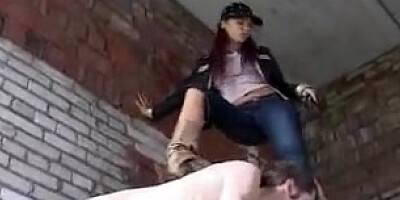 Shoe slave dick humiliated jerking on mistress boots