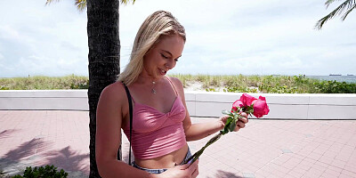 Blonde Kelsey Kane is getting picked up outdoors