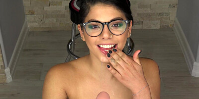 Naughty Gina Valentina riding and sucking on a new dildo