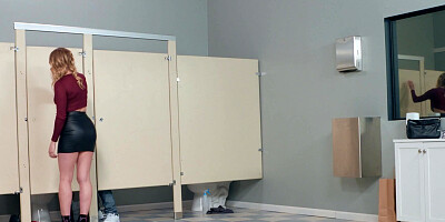 Lucky cleaner gets to fuck two beautiful babes in the toilet