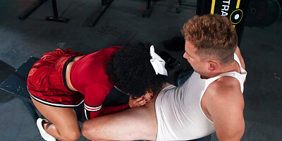 Diamond Banks gets fucked from behind after sucking white cock