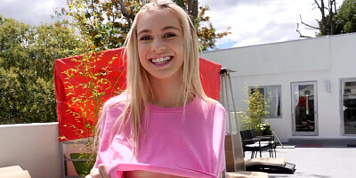 Petite blondie Chanel Shortcake cums over and over wuth the help of vibrator and dick