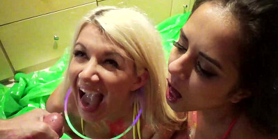 Lee Brazil & Layla Price suck & fuck two dicks in a blacklight foursome