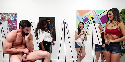 Jaye Summers gets fingered & fucked by a nude model in her art studio