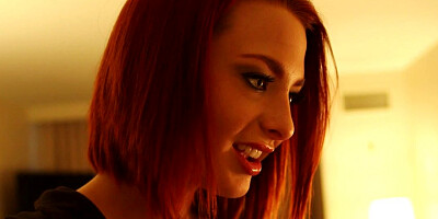 Red haired babe got cum on lips