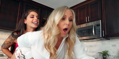 Young latina fucks father's GF with a strap-on dildo