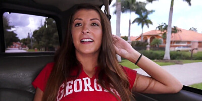 Georgia Peach takes a hard dick down her throat & up her cunt in the bus