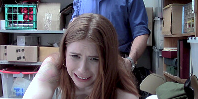 Redhead bitch Pepper Hart was caught stealing and fucked by the sheriff