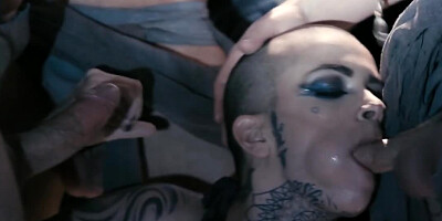 Bald babe is being banged in prison by a couple of horny blokes
