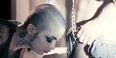 Bald babe is being banged in prison by a couple of horny blokes