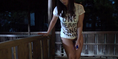 Oriental chick in a white T-shirt enticed man masturbating