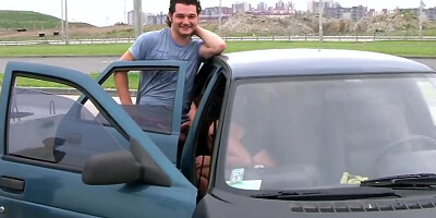 Innocent gal sucks and rides stranger's dick in backseat