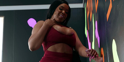 Black-skinned lady with immense body shapes has fun with white lad