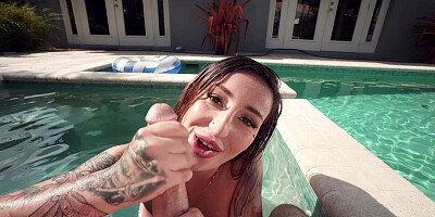 Anna Chambers is sucking the cock in the pool