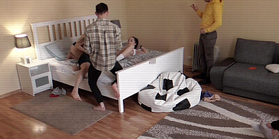 Passionate orgy in the living room with Alexa Black and Monroe Fox