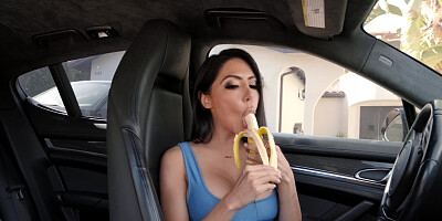 Curvaceous latina warms up with banana before fucking
