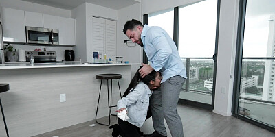 Binky Beaz in glasses gets her face fucked by Peter Green