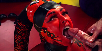 Red-skinned alien with big tits gets fucked in various positions