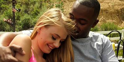 Hannah Hays blows big black cock and gets fucked outdoors