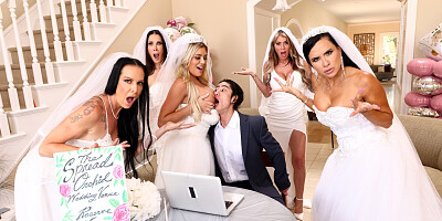 Young dude fucks five slutty brides at the same time