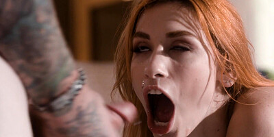 Horny redhead chick Delilah Day pleases her tattooed boyfriend in bed