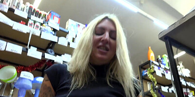 Sex in a shop with a blonde saleswoman