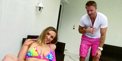 Blonde with long hair is deepthroating