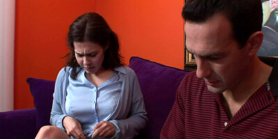 Brunette cutie with big balloons gets her tight pussy rammed