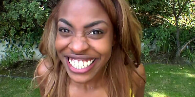 Ebony bitch with big natural tits is attracted to white cocks