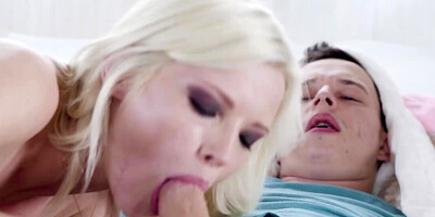 Naughty blonde loves playing with his teenage cock