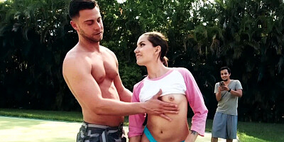 A girl is getting nude at the tennis court and she is penetrated