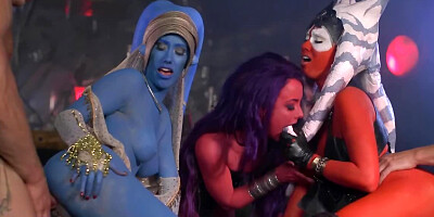 Star Wars cosplay sex party with three hot chicks and two studs