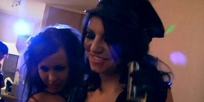 A bunch of sexy students are fucking at a Halloween party here