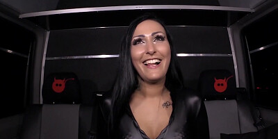 Splendid brunette Mira Grey plays with sex toy at porn casting