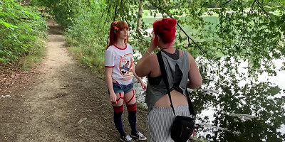 Ravishing redhead hottie is masturbating in nature