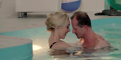 Blonde becomes so horny that wants to be fucked by the pool