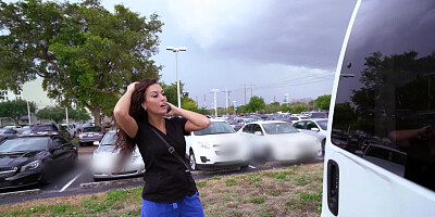 Hot slut in scrubs gets in the van and gets fucked