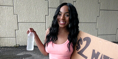 Fresh faced ebony gives up her pussy for some cash