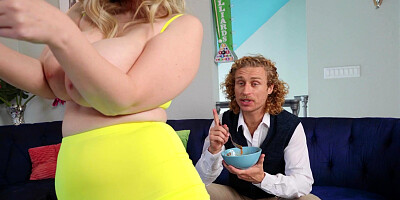 Codi Vore on her knees is sucking Michael Vegas' cock