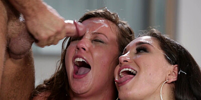 Gabi Paltrova and Maddy O'Reilly pleasuring lucky dude in bed