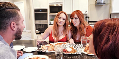 Three redhead beauties getting fucked in the living room