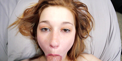 Alaina Dawson sucks cock and gets facial cumshot in POV