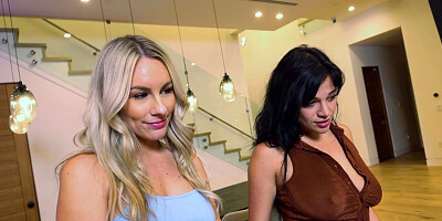 Mona Azar and Bunny Madison are sucking cock