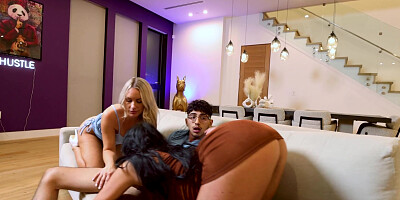 Mona Azar and Bunny Madison are sucking cock