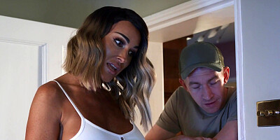 Lovely MILF Aubrey Black with big fake tits has sex and gets cum on her face
