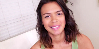 Babe Kat Arina jumps on her stepbrother's cock and gives a blowjob