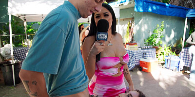 Anna Chambers is sucking Ethan Seeks' cock outdoors