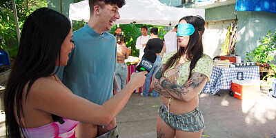 Anna Chambers is sucking Ethan Seeks' cock outdoors